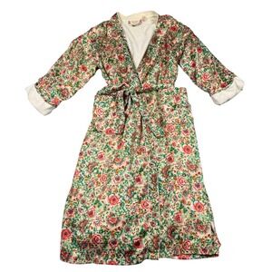 Vintage Victorias Secret Gold Label Floral Terry Lined Robe P/S Pink Green Wrap